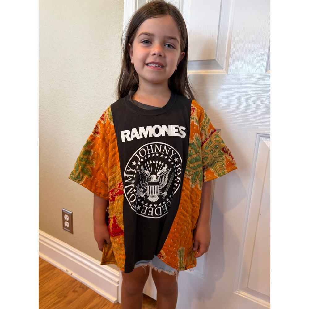 Ramones Upcycled Kantha Tunic Top Shirt OS Handmade Boho
